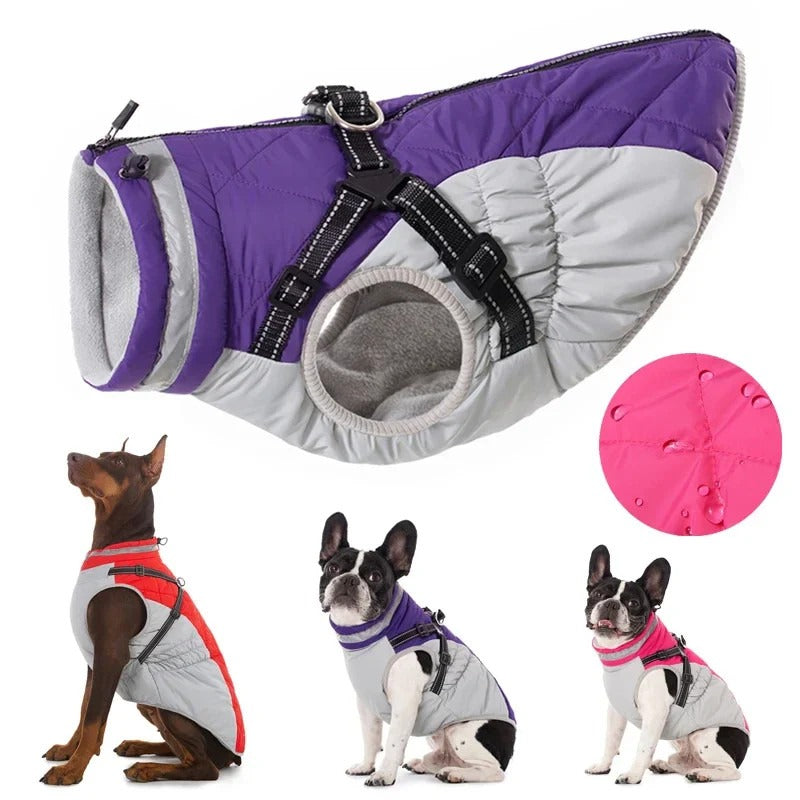 Waterproof Pet Jacket with Harness Winter Warm Coat for Small to Large Dogs