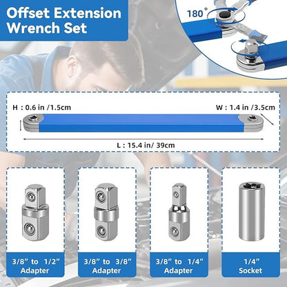 Offset Extension Wrench,15 Inch Impact Ready Socket Wrench Extender Tool Set