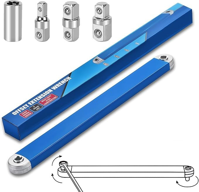 Offset Extension Wrench,15 Inch Impact Ready Socket Wrench Extender Tool Set