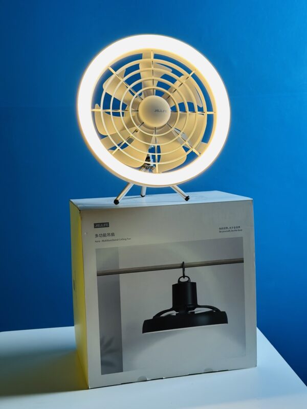 JISULIFE FA17 Rechargeable Fan with LED Ceiling Fan with Long Tripod Stand- White Color - Image 2