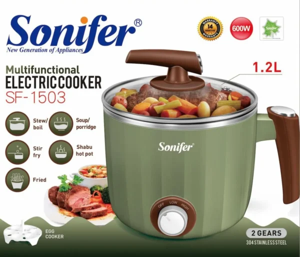 Sonifer SF-1503 Multifunctional Electric Cooker – 1.2L, Green Color