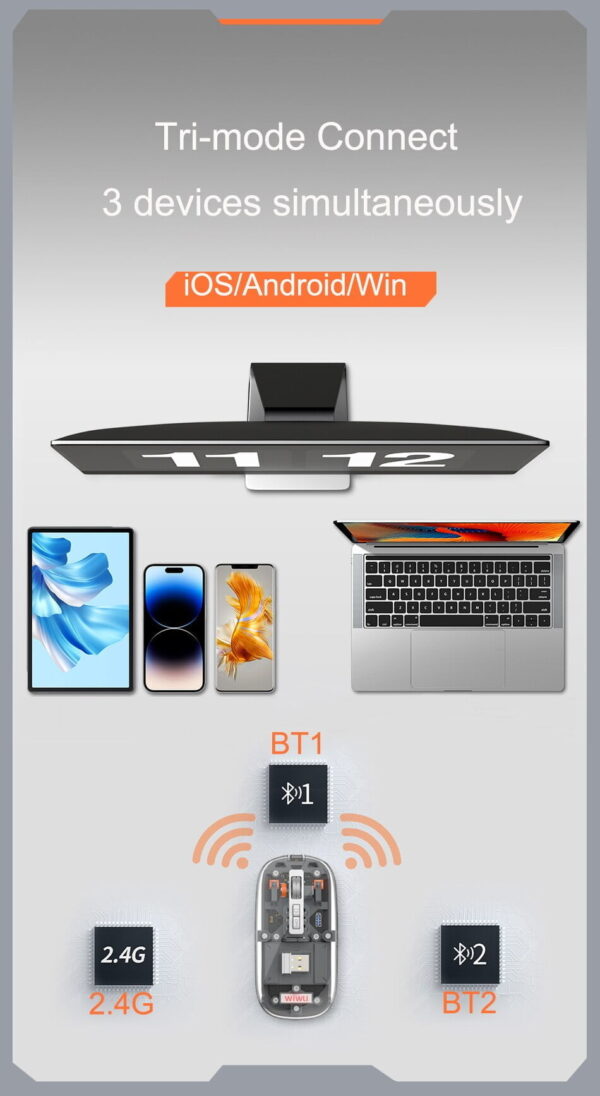 Trendy Hot Selling WIWU Crystal Transparent Wireless Mouse- Gray Color Inside - Image 2